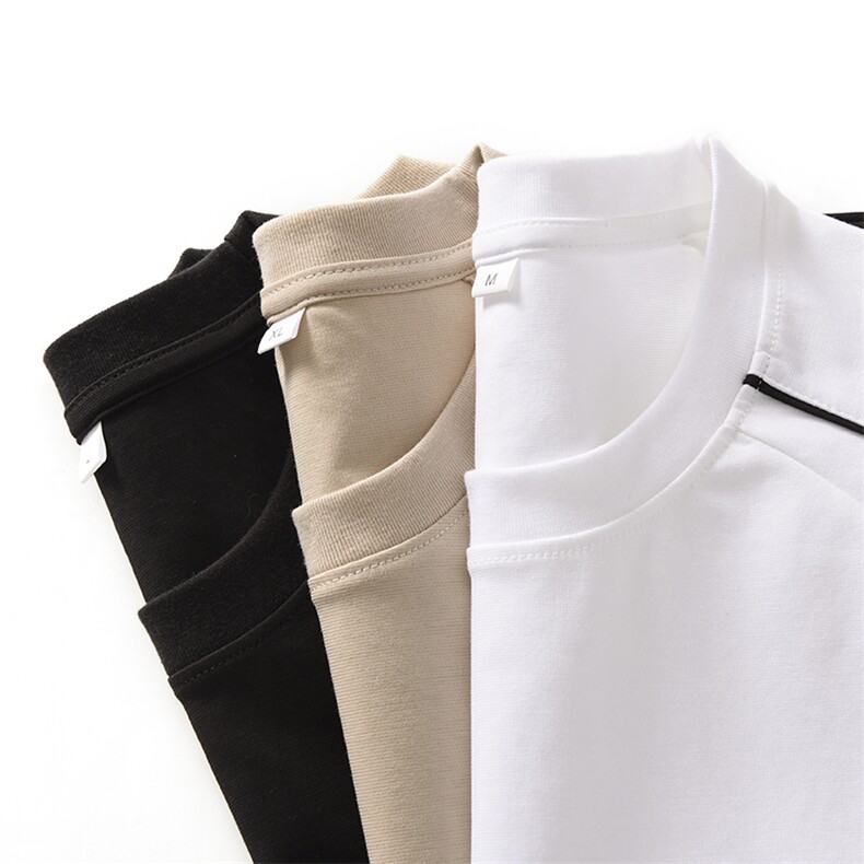 抖音得物高品质二开260克宽松索罗娜罗马棉嵌线夹条短袖T恤,男装T恤,电商A486