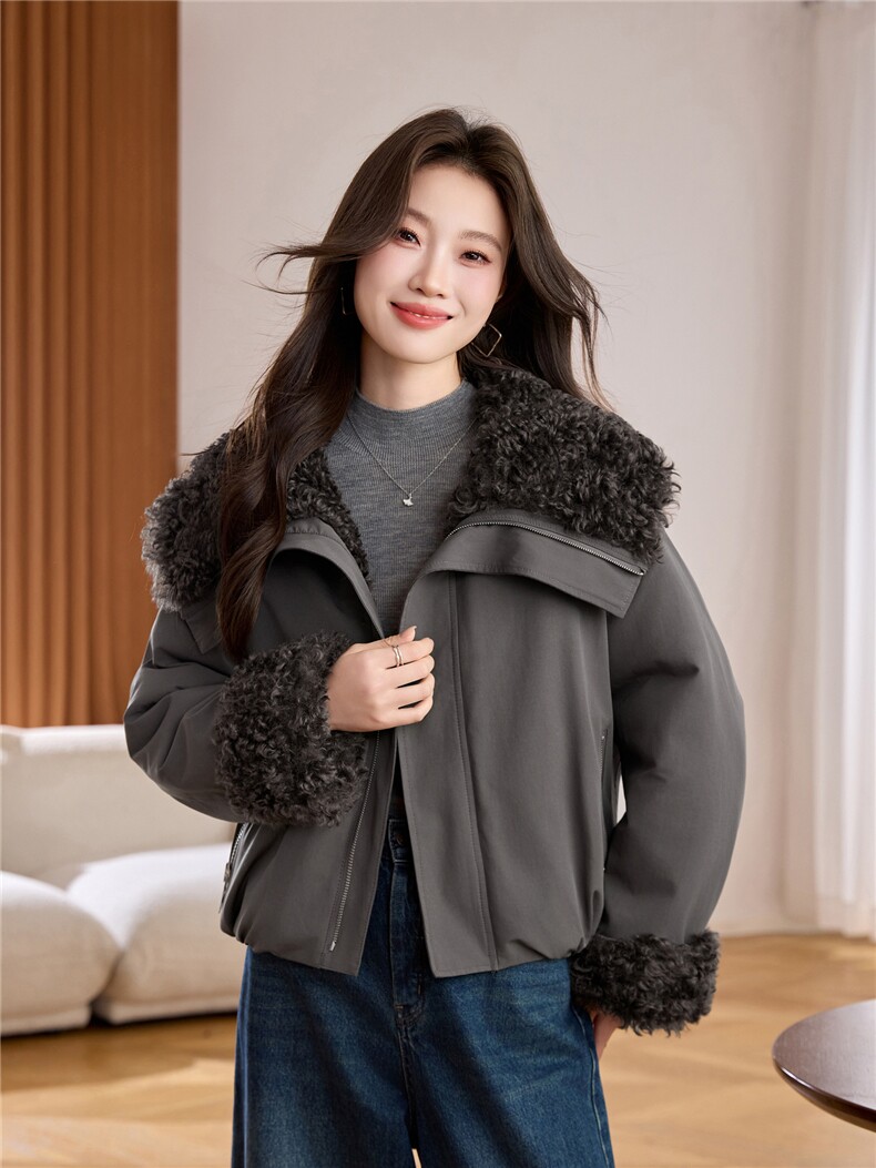 短款宽松加绒加厚外套2025年新款宽松休闲减龄洋气女,女装羊羔毛/颗粒绒,秀美人生