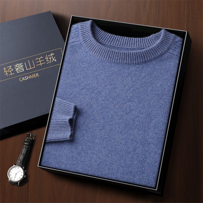 秋冬季新款舒适时尚百搭双股加厚马鞍肩圆领35%羊绒衫，男装羊绒套衫，雅之冉羊绒