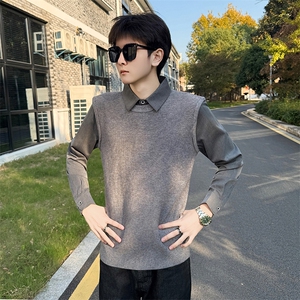 店主风小伙秋冬针织假二件毛衣男301A-1/M80/P75图片