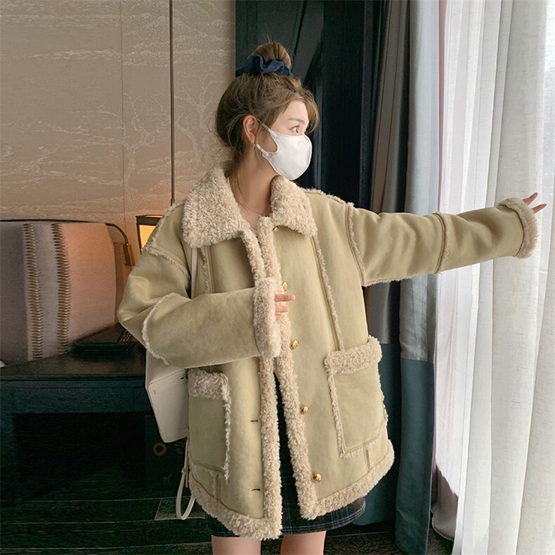 短款羊羔毛外套女2025冬季新款小个子学院风宽松加厚皮毛一体棉衣,女装棉衣/棉服,2C372