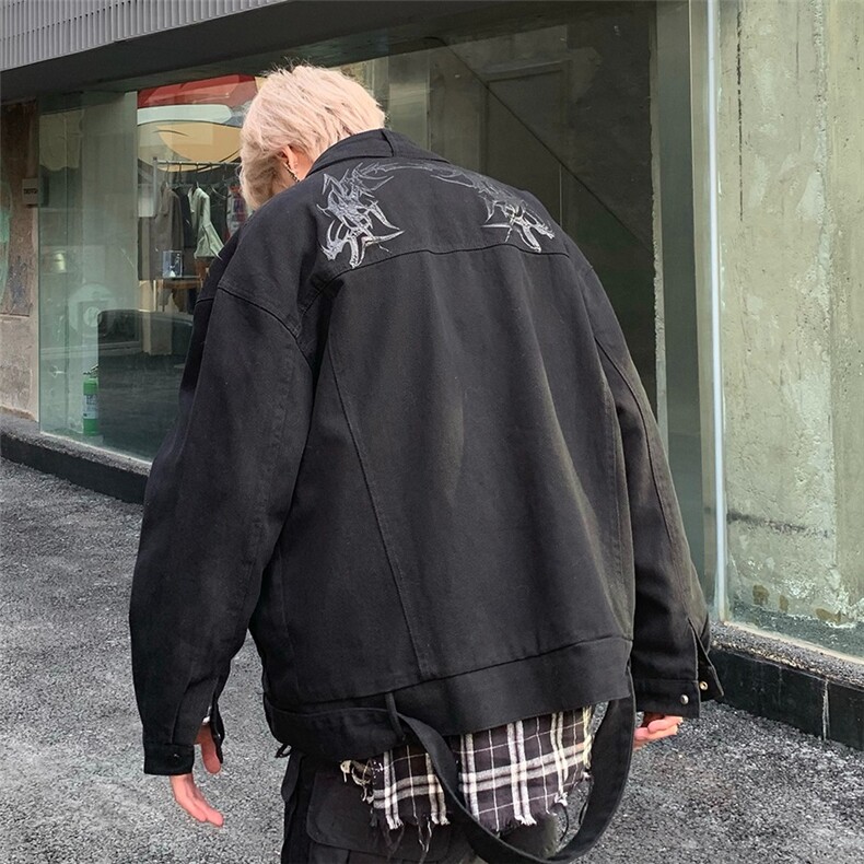 W10664-P78网图现货美式复古印花水洗做旧夹克外套立领机车服,男装夹克,星座1608