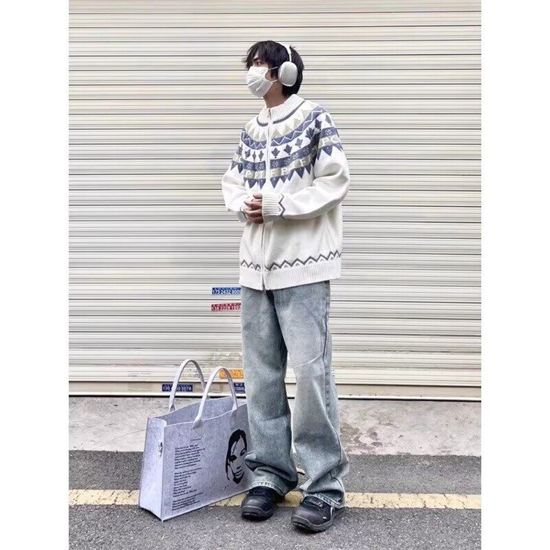 提花开衫毛衣潮牌冬季新款青少年宽松美式慵懒风针织衫男女生,男装针织衫/毛衣,星座506A