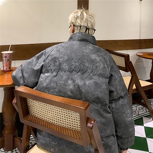 港风PU皮复古做旧设计钢印棉衣男MY77096P130控198抖控228