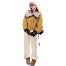 冬季新款黄色拼毛90绒羽绒外套203-9576-P305-K458，女装羽绒服，浙宝203