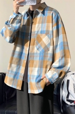 衬衫男2025秋季新款港风磨毛格子长袖衬衣CS603-特P27无差价，男装衬衫，星座214-3