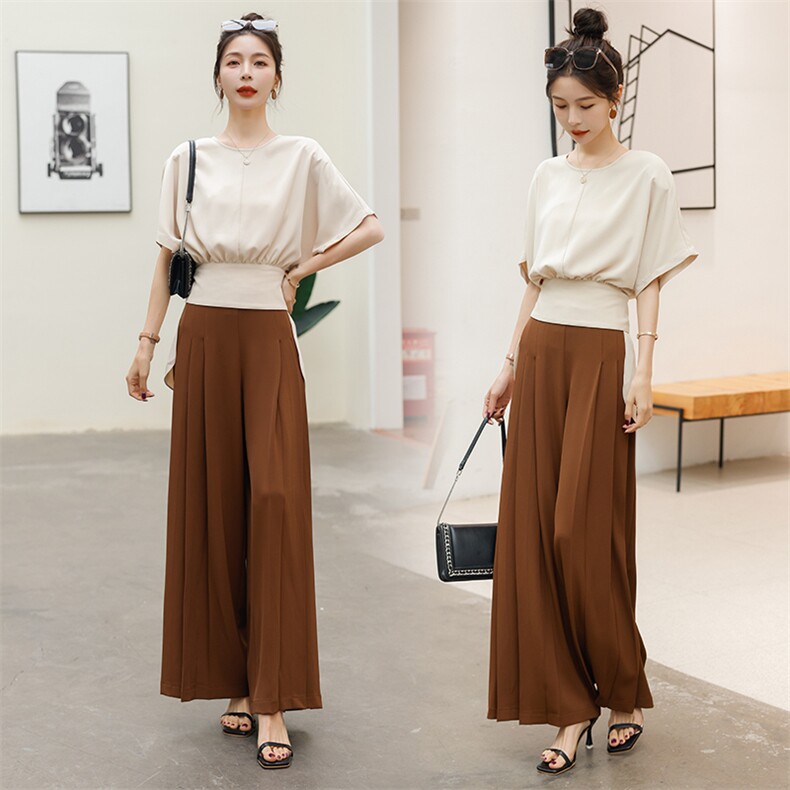 套装女2024年夏季新款气质休闲束腰显瘦太妈妈阔腿裤两件套，女装套装/套裙，恋慕依尚