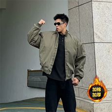 抖音得物美式潮休闲夹克春季立领纯色复古工装加厚棉服外套MF01，男装夹克，电商A443