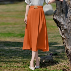 现货BAO2025夏时尚气质优雅百搭遮肉高腰A字摆中长款半身裙，女装半身裙，时尚俏佳人