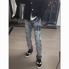 美式高街新款牛仔裤男女百搭网红同款潮流休闲修身ZAM21P55，男装牛仔裤，星座1112-1