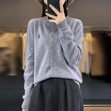 2024秋冬新款羊毛女士圆领纽扣羊毛开衫，女装羊毛衫，润辉羊绒
