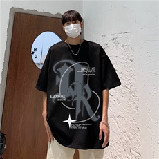 情侣装2026夏季新款美式高街印花麂皮绒宽松短袖T恤半袖D276P38，男装T恤，电商A335-1（原A458）