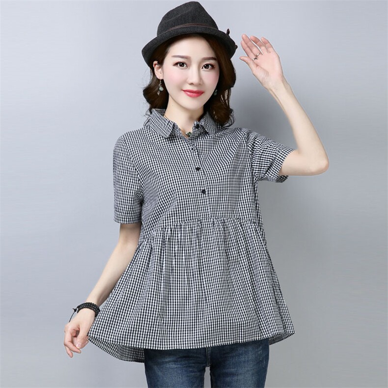 当我飞奔向你苏在在同款衣服复古短袖衬衫女夏季韩版小众格子上衣图片