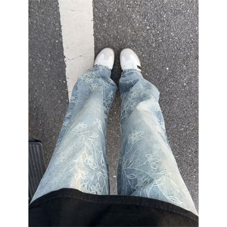 高街荆棘提花牛仔裤男春秋季弯刀裤直筒休闲嘻哈长裤子NK171,男装牛仔裤,星座1116A（原606A-3）