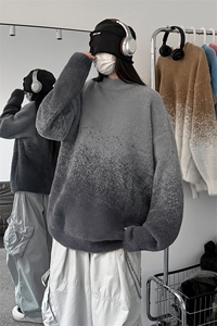 冬季仿貂毛针织衫休闲慵懒渐变撞色圆领毛衣女 D5588-TP5078图片