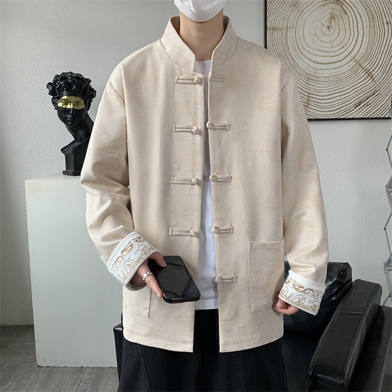 男士外套麂皮绒印花夹克盘扣立领唐装风XZ1512-2508-P85,男装夹克,星座1512