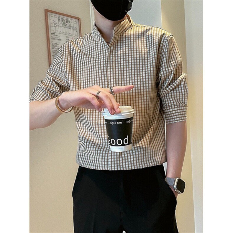 夏季衬衫男短袖千鸟格个性花寸衫五分袖夏季发型师痞帅CA682,男装衬衫,星座1116A-2（原606A-1）