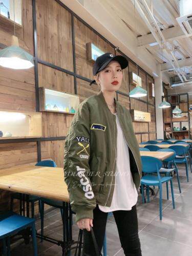 潮牌刺绣棉夹克，女装，悠奈尔