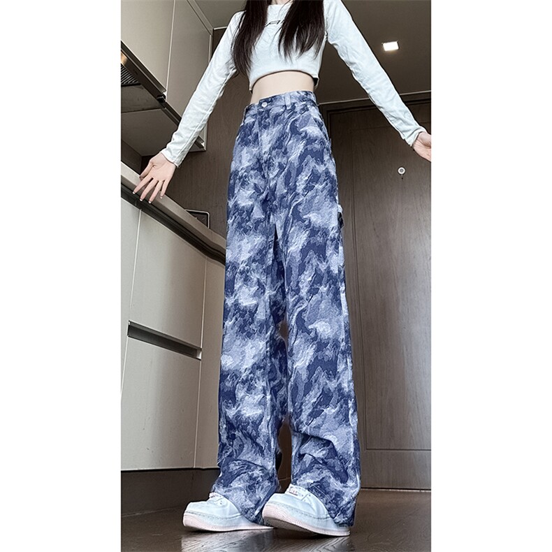 现货美式复古迷彩工装裤女宽松直筒提花牛仔裤男K5822-P50控78,男装牛仔裤,星座205