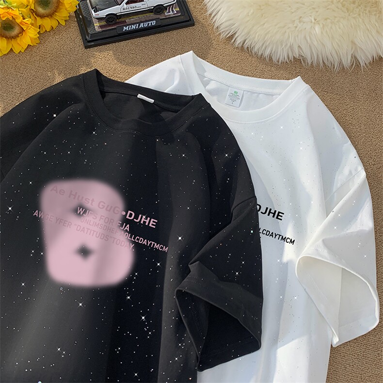 量大优供抖音视频支持得物配合二开美式满天星亮片短袖T恤MTX533,男装T恤,电商A486