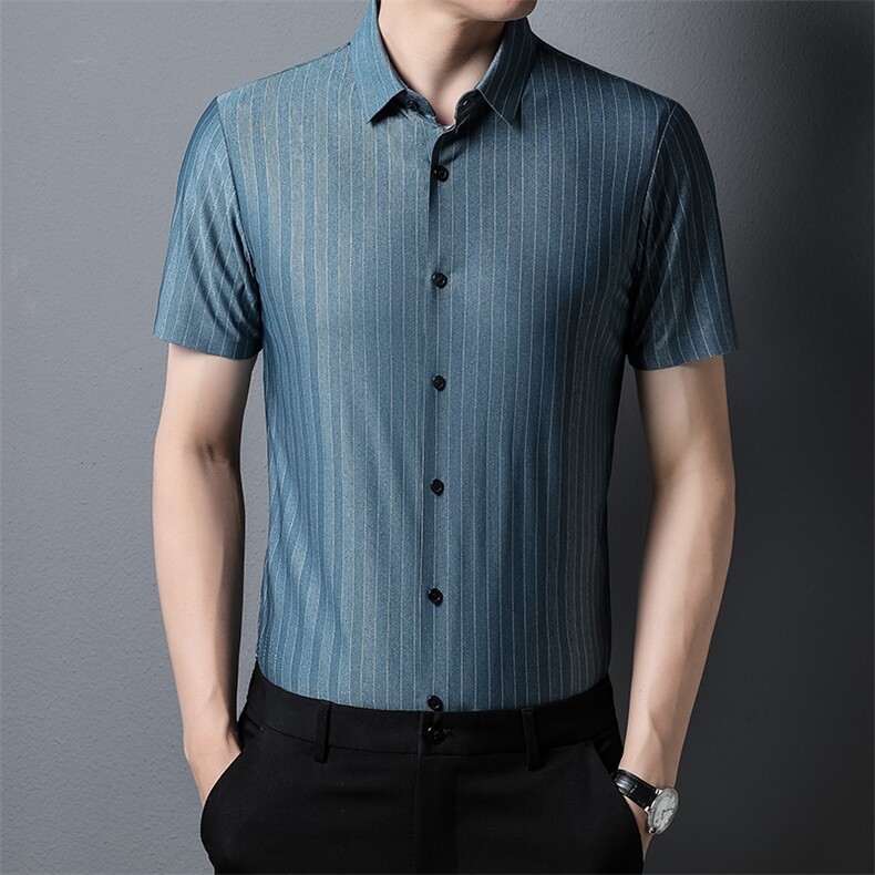 短袖衬衫男时尚2023夏季薄款男士半袖中年商务休闲潮衬衣，男装衬衫，电商B212（原钱塘6029）