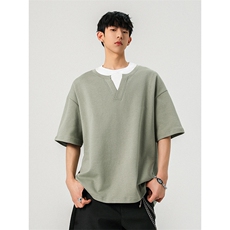 简约时潮个性T恤高品质面料重磅款假两件上衣HY735TP28控58无差价，男装T恤，电商A102B