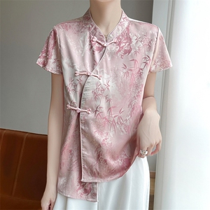 2025年夏季常规宽松型女士新中式立领短袖图片