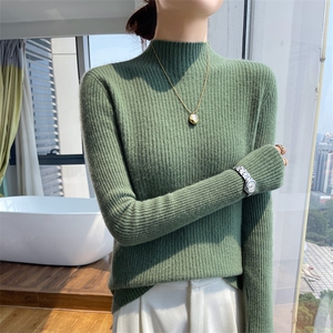 秋冬新款一线成衣半高领女100羊毛针织打底衫修身加厚毛衣图片