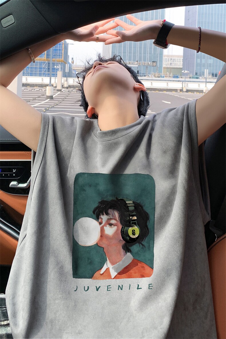 ！2025夏季新款男士百搭麂皮绒无袖短袖潮牌背心TLBX37特P18,男装T恤,电商B220