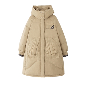 2024冬季新款小众设计时尚简约立领连帽休闲中长款羽绒服图片