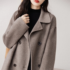 2024秋季新款纯色长袖中长款双面呢大衣通勤百搭，女装双面呢大衣，贝源羊绒