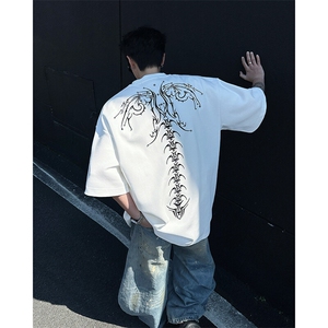 现货！高品质重磅满绣重工金属钉珠脊骨加厚垫肩硬挺T恤DX180-P78图片