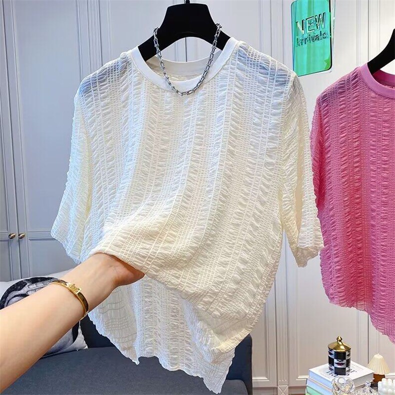 网红设计感短袖t恤男夏季2025年新款体恤圆领泡泡纱百搭宽松上衣，男装T恤，星座506A