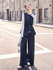 现货老钱风气质时髦马甲套装女2026春季休闲长袖t恤阔腿裤三件套，女装套装/套裙，依如秀(原杭风阁)