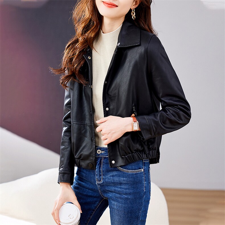 狐狸毛领皮衣外套女2022年冬季新款加绒加厚毛领可拆卸皮夹克外套,女装皮衣,江南女神