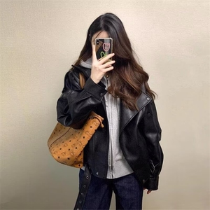 高级感加绒皮衣外套痞帅街头机车服韩PU皮夹克衫Y1027-P108网图图片