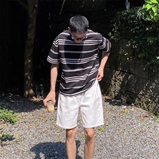 W9473-P33网图现货美式复古黑白条纹短袖t恤夏季休闲宽松半袖潮，男装T恤，星座1608-2