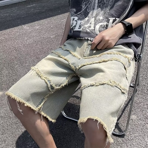 夏季破洞牛仔短裤复古美式高街潮牌绣线五分中裤N02113-P40图片