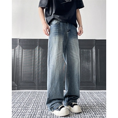 美式复古微喇牛仔裤男宽松直筒阔腿长裤子N73-P45，男装牛仔裤，星座308B-2
