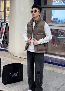 休闲立领羽绒马甲印花潮男流行时尚高级羽绒马甲 313B-TM928-P75图片