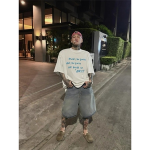 新款潮简约美式运动风短袖男女夏季纯棉高街宽松oversize上衣服图片