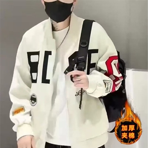 加绒青少年轻奢夹克男潮美式棒球服刺绣外套男秋冬款HH5091 P80图片