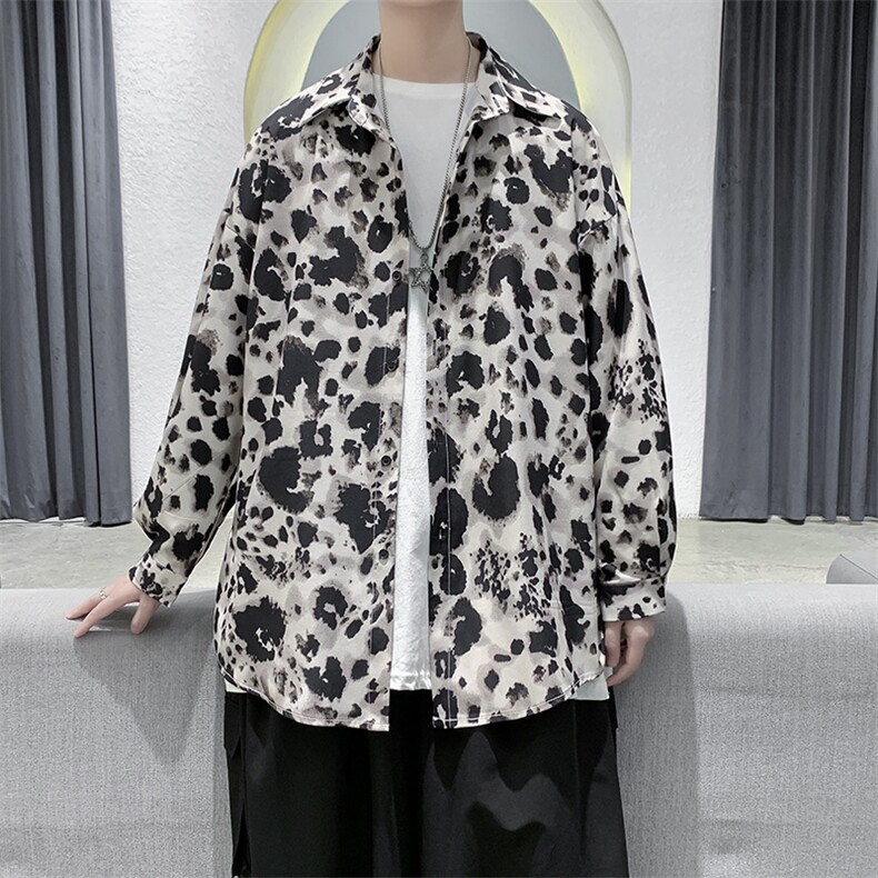 现货男装秋裤豹纹宽松潮流长袖衬衫上衣D201-DM113-P45，男装衬衫，电商D321-1