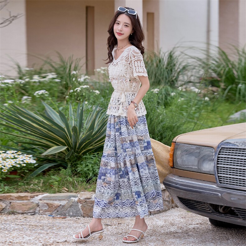 小香风裙女2025新款韩系夏日穿搭洋气显瘦气质减龄印花,女装连衣裙,艾贝斯