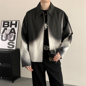春装2025潮大码男装黑白火焰宽松休闲高街小众短款夹克外套,男装夹克,星座909