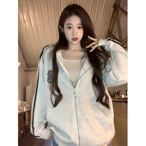 EE132-P70 卫衣男女情侣装薄款2024潮宽松拉链开衫外套连帽韩上衣图片