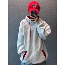 HK04-P43美式复古撞色男女休闲连帽卫衣外套女春秋季宽松，女装短外套，电商B323A