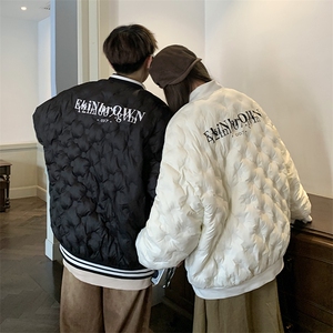 1港风情侣定制面料大码M-5XL保暖棒球领羽绒服外套8709P168控229图片