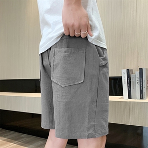 夏季棉麻刺绣短裤男休闲百搭五分裤纯棉沙滩裤XZ310B-3-DK833-P25图片