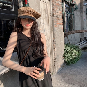 夏季新款无袖露背中长款连衣裙 显瘦修身气质女神风图片